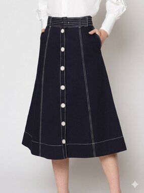 Joie Mayaly Midnight Button-Down A-Line Skirt Navy Size 0